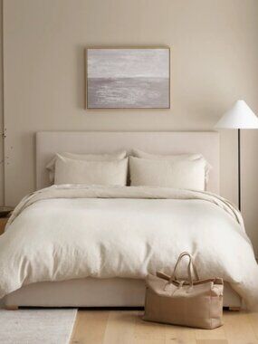 Quince Full Queen Natural Beige Chambray Duvet Cover NWOT Linen